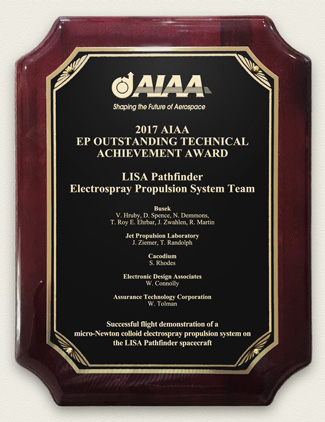 AIAA 2017 
									Electrospray Propulsion Outstanding Technical Achievement Award